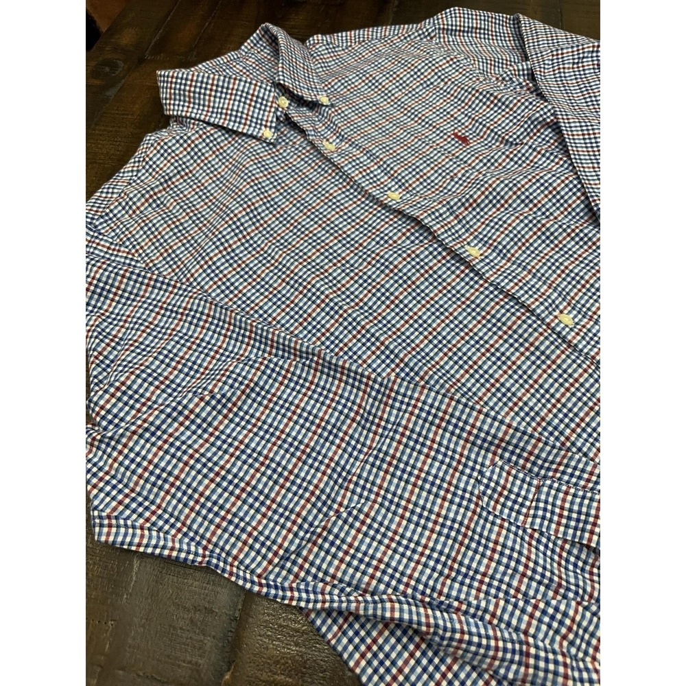 Ralph Lauren Shirt Mens Large Blue Check Long Sleeve Button Down Cotton Casual